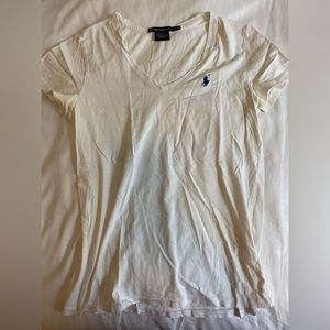 Small White Polo Ralph Lauren v-neck preppy short sleeve tee shirt, like-new